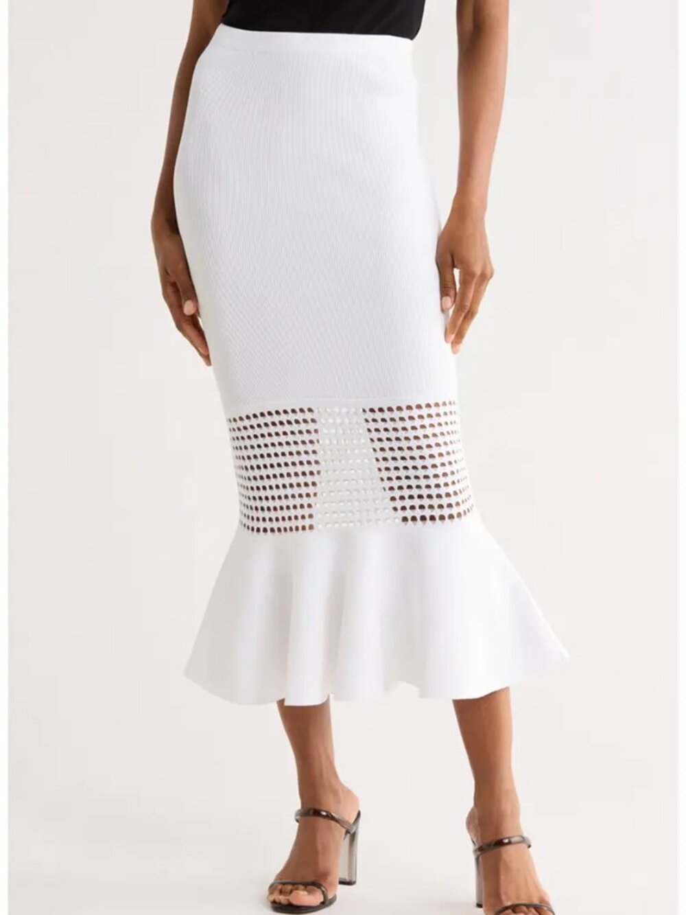 NWT Diane von Furstenberg DVF Georgia Eyelet Sweater Skirt Midi White L $398
